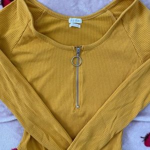 xs yellow zipper down bodysuit